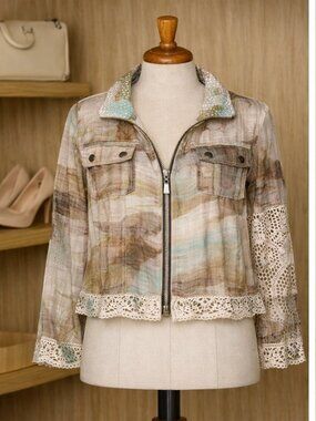 Alberto Makali XS Boho Lace Trim Zip Jacket – Multicolor